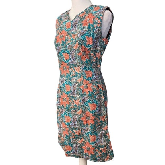 Vintage 70s Talon Blue Sleeveless V Neck Back Zip Slit Floral Dress small 4 - Picture 7 of 16